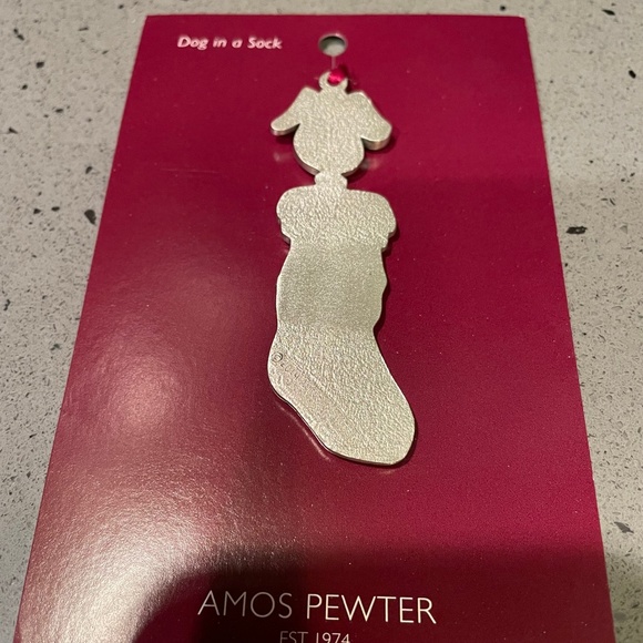 Amos Pewter Dog in Stocking ornament - Picture 3 of 5